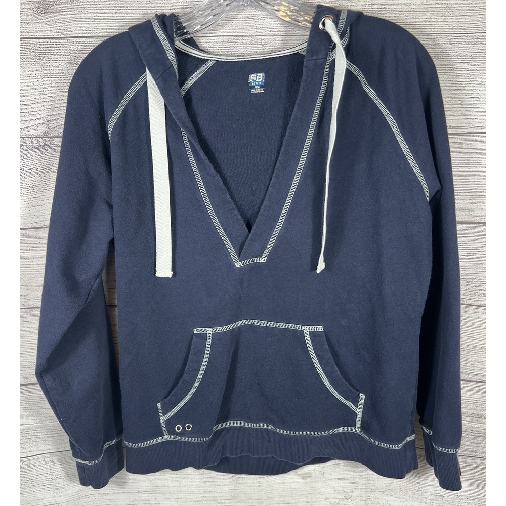 SB Active Wear Women's Long Sleeve Navy Blue V-Neck Hoodie Size Medium